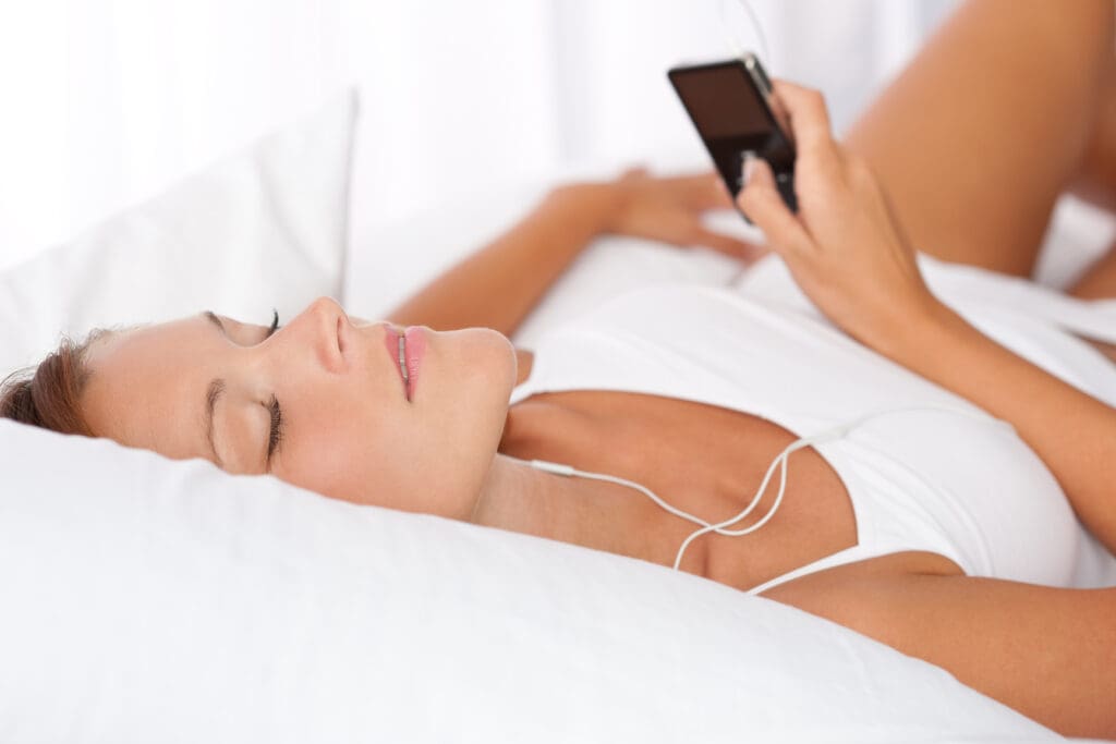 Instant Download Hypnosis woman listens with earbuds